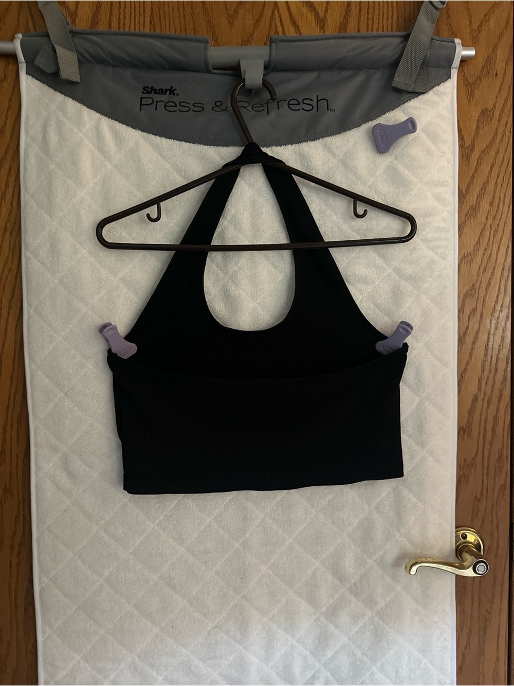 Divided Black Ribbed Halter Crop Tank - Picture 3 of 3
